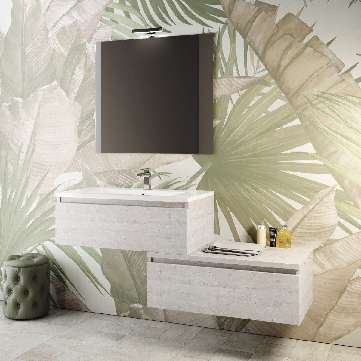 MOBILE BAGNO SOSPESO CON SPECCHIERA E LAVABO INTEGRATO MODELLO ANDY 135CM